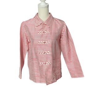 Indo Chic Silk Red White Striped Frog Closure Jacket Long Sleeve Collared Sz XS